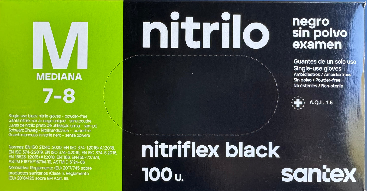 Santex Nitriflex Black -nitriilikäsineet hiusalan ammattilaisille.